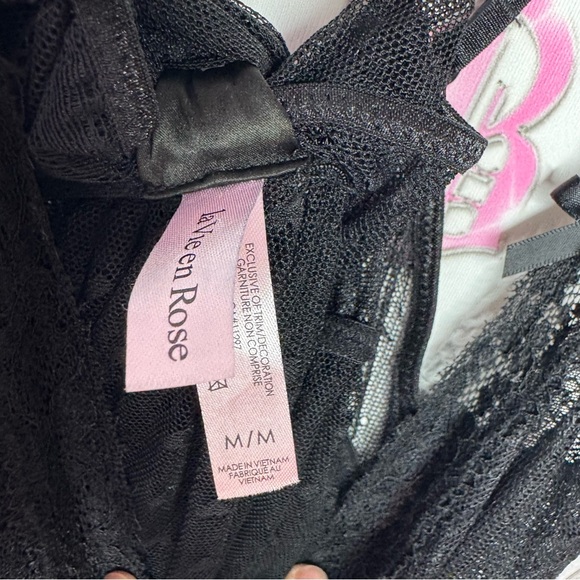 La vie en rose babydoll dress hearts black ribbon tie up bows diamond crystals - Picture 5 of 8